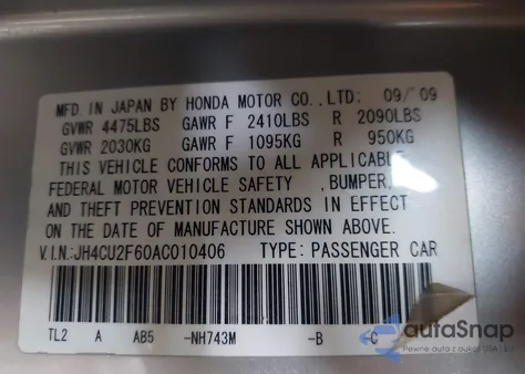 2010 Acura Tsx 2.4 from USA, damaged, VIN JH4CU2F60AC010406